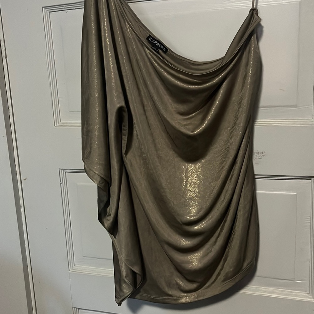 Express shimmering gold one shoulder top